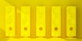 group of yellow speakers on a yellow background