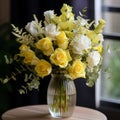 Wisteria Arrangement: Yellow And White Roses In A Dreamlike Vase