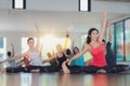 Group of Yoga exercise and class in fitness center Royalty Free Stock Photo