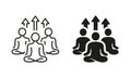 Group Yoga Exercise Class Silhouette and Line Icon Set. Sport Fitness and Meditation People Pictogram. Healthy Lifestyle Royalty Free Stock Photo
