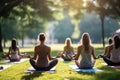 Group yoga in the park. AI Generated