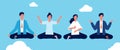Group yoga. People relaxing and meditation in lotus pose avoid stress vector concept background
