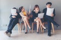 Group young and adult of asian people waiting for job interview recruitment. Applicants waiting for a job Royalty Free Stock Photo