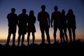 Group of young adults admiring sunset by the sea Royalty Free Stock Photo