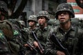 Group of young army soldiers marching on Brazilian independence day in the city of Salvador, Bahia