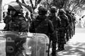 Group of young army soldiers marching on Brazilian independence day in the city of Salvador, Bahia