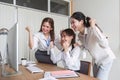 Group of young Asian business team, creative businesswoman, office colleagues, happy to be successful partnership team Royalty Free Stock Photo