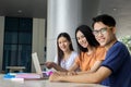 Group of young asian studying in university sitting during lecture education students college university.