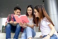 Group of young asian studying in university sitting during lecture education students college university studying.