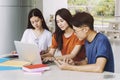 Group of young asian studying in university sitting during lecture education students college university studying