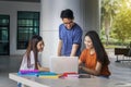 Group of young asian studying in university sitting during lecture education students college university. Royalty Free Stock Photo