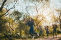 Group of Young Asian women jumping enjoy travel trekking