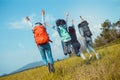 Group of Young Asian women jumping enjoy travel trekking