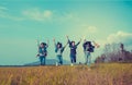 Group of Young Asian women jumping enjoy travel trekking