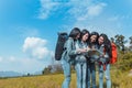 Group of Young Asian women looking map travel trekking