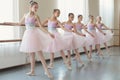 Group of young ballerinas practicing dance at classical ballet school Royalty Free Stock Photo