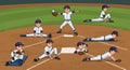 A group of young baseball players practicing on a baseball field. Royalty Free Stock Photo