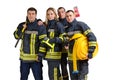 Group of young brave firefighters in uniform isolated Royalty Free Stock Photo