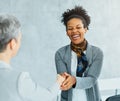 young business people meeting office handshake hand shake shaking hands teamwork group contract agreement black happy Royalty Free Stock Photo