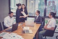 Group of young business team with woman manager standing leader Royalty Free Stock Photo