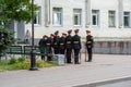 Group of young cadets on construction. Royalty Free Stock Photo