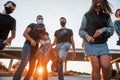 Group of young cheerful friends having fun together. Party outdoors Royalty Free Stock Photo