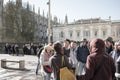 Group of young Chinese tourists seen in a group outside the famous Kings College.