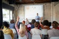 Group of young creative people are asking questions at a presentation in the office