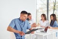 Group of young doctors is working together in the modern office Royalty Free Stock Photo