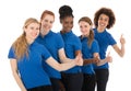 Group Of Young Female Janitors Gesturing Thumbs Up