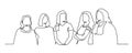 Group of young female standing together - one line drawing, Friends standing together. Concept of friendship continuous one line