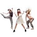 Group of young femanle hip hop dancers on white background Royalty Free Stock Photo