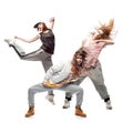 Group of young femanle hip hop dancers on white background Royalty Free Stock Photo