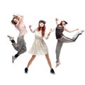 Group of young femanle hip hop dancers on white background Royalty Free Stock Photo