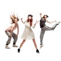 Group of young femanle hip hop dancers on white background Royalty Free Stock Photo