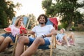 Group of friends having fun on the beach. Summer, fun, people, vacation concept. Royalty Free Stock Photo