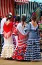 Group of young girls, Flamenco dresses, Seville Fair, Andalusia, Spain Royalty Free Stock Photo