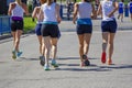 Group Young girls friends running on the street Royalty Free Stock Photo