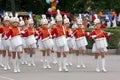 A group of young girls majorettes drummers Royalty Free Stock Photo