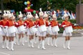 A group of young girls majorettes drummers Royalty Free Stock Photo