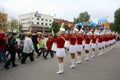 A group of young girls majorettes drummers Royalty Free Stock Photo