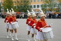 A group of young girls majorettes drummers Royalty Free Stock Photo