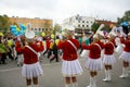 A group of young girls majorettes drummers Royalty Free Stock Photo