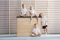 Young gymnasts during physical education Royalty Free Stock Photo