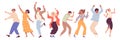 Group of young happy dancing people, dancing characters. Dance party, disco