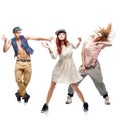 Group of young hip hop dancers on white background Royalty Free Stock Photo