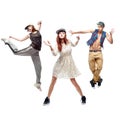 Group of young hip hop dancers on white background Royalty Free Stock Photo