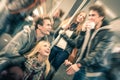 Group of young hipster friends having fun and talking