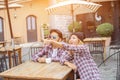 Group of young hipster sitting in a cafe,Young cheerful friends having fun while take time together, Holiday freedom enjoy