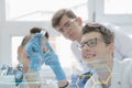 Group of young Laboratory scientists working at lab with test tu Royalty Free Stock Photo